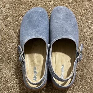 Alegria Light Blue Suede Slip-Ons